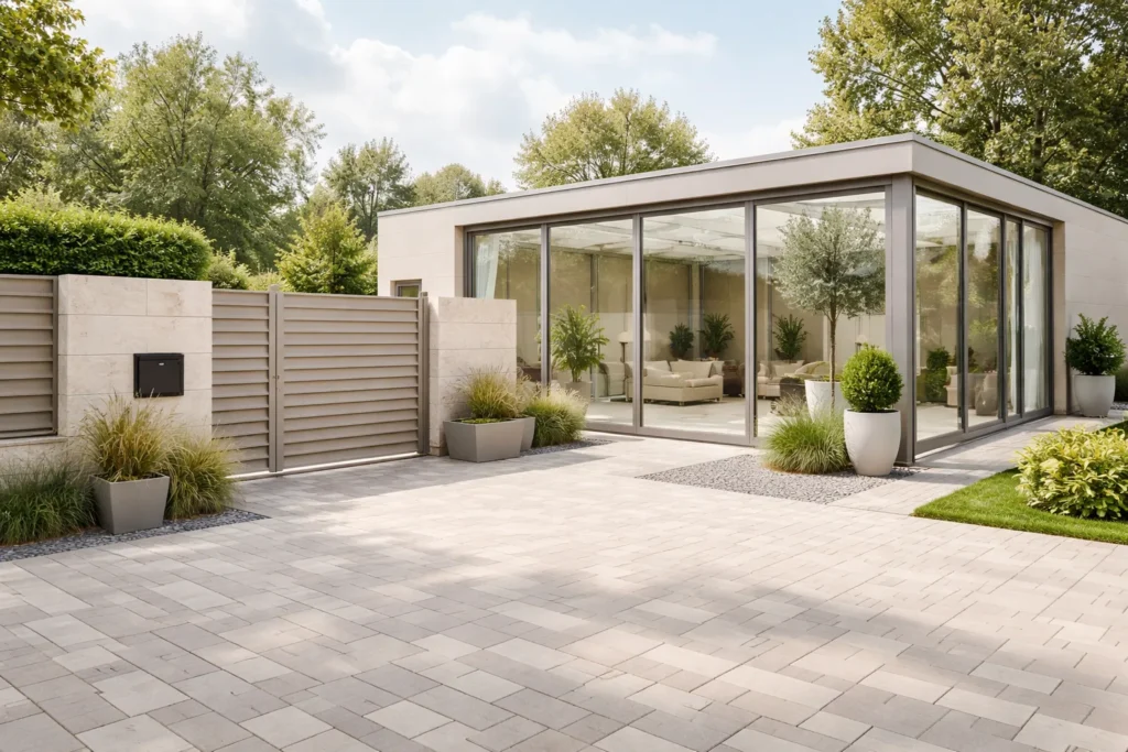 Jak połączyć ogrodzenie brukowe z ogrodem zimowym