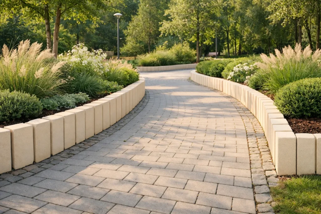 Palisady betonowe wzdłuż alejek parkowych